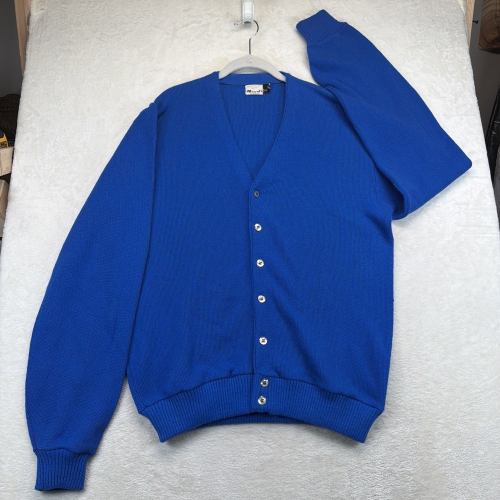 Vintage 60s 70s Boyd's Men's Cardigan Sweater LT Blue Grandpa Preppy